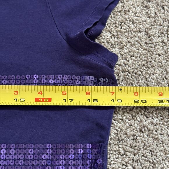 Ann Taylor Petite Purple Sequin Striped Short Sleeve Top Shirt Size Large Petite - Picture 7 of 8